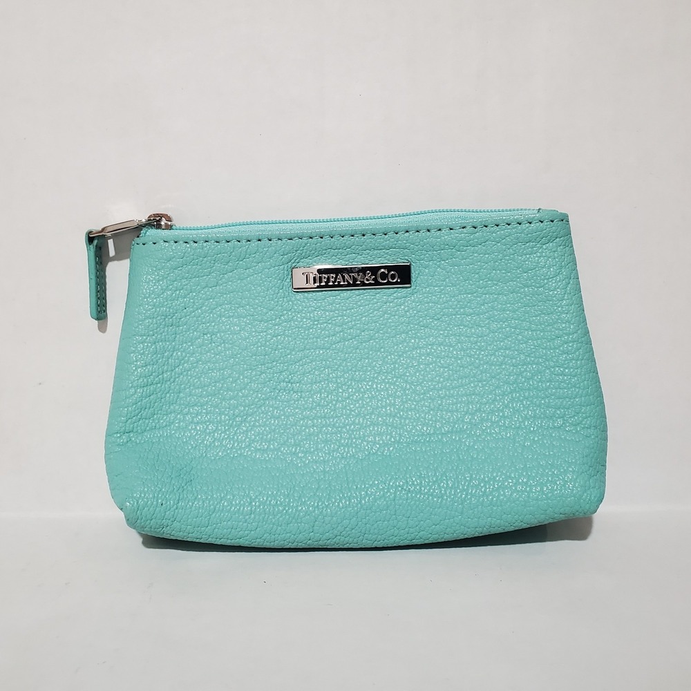 Tiffany & Co. Grained Leather Cosmetic Makeup Pouch Tiffany Blue Coin Case 6"x4"